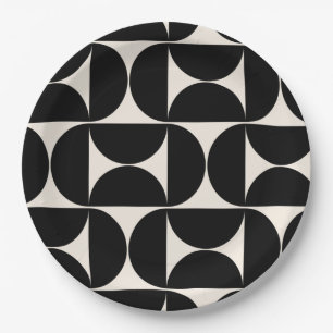Assiettes En Carton Mi-Siècle Moderne Motif Vintage Noir Et Blanc