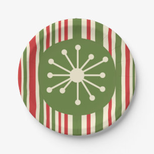 Assiettes En Carton Mi-siècle moderne Point atomique rétro Noël
