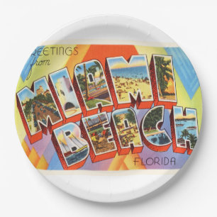 Assiettes En Carton Miami Beach Floride FL Vieux souvenir Vintage voya