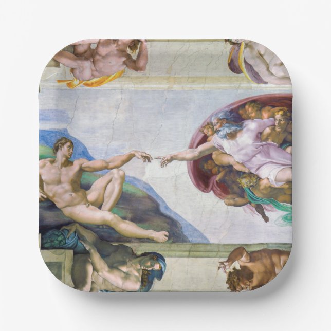 Assiettes En Carton Michelangelo - Création d'Adam, Chapelle Sixtine (Recto)