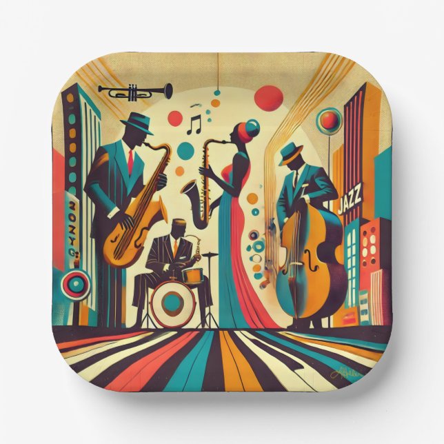 Assiettes En Carton Mid Century Jazz Age Quartet (Recto)