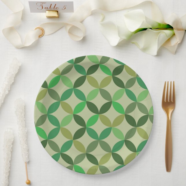 Assiettes En Carton Mid century Modern Geometric Green Circles Pattern (Mariage)