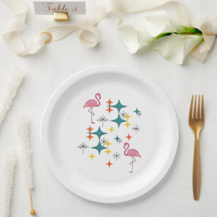 Assiettes En Carton Mid Century moderne Eames Flamants roses atomiques