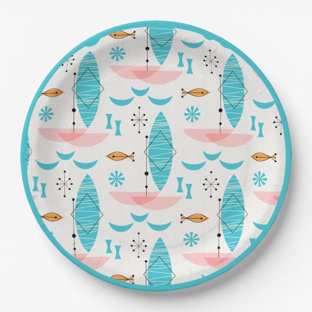 Assiettes En Carton Mid Century Pink Catamaran (Devant)