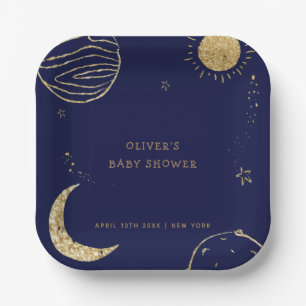 Assiettes En Carton Midnight Galaxy Moon Star Boy Baby shower