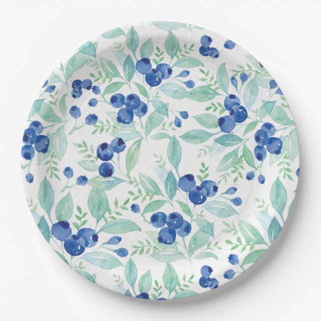 Assiettes En Carton Midsummer Rustic Blueberry Berry Motif d'été (Devant)