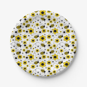 Assiettes En Carton Miel Bumble Abee Jaune Blanc Floral