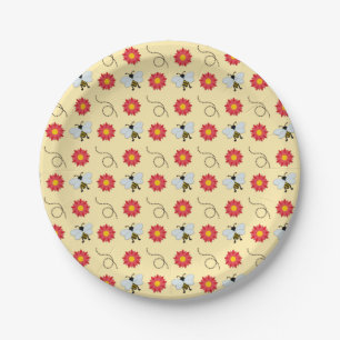 Assiettes En Carton Miel D'Abeille Et Fleur
