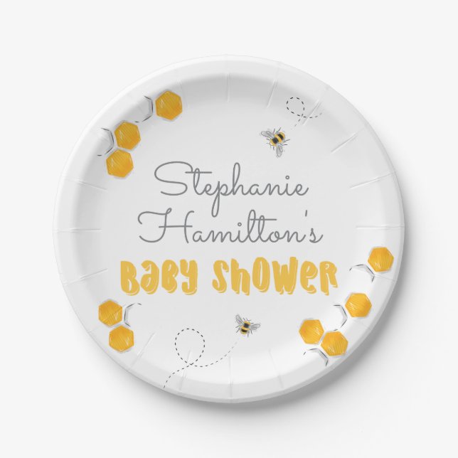 Assiettes En Carton Miel doux Abeille Baby shower neutre (Devant)