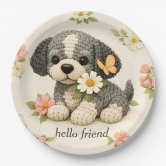Assiettes En Carton Mignon chiot gris floral papillon =