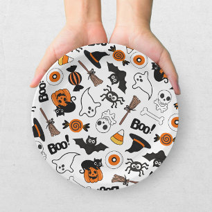 Assiettes En Carton Mignon et Effrayant Halloween Noir et Orange