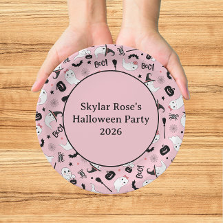 Assiettes En Carton Mignon Fantôme Spooky Halloween Fille Rose