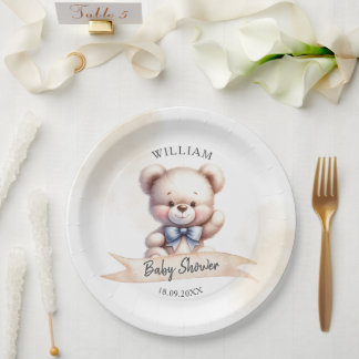 Assiettes En Carton Mignon ours en peluche Baby Shower Aquarelle Éléga