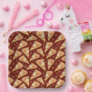 Assiettes En Carton mignonette pizza party amoureux carrelé