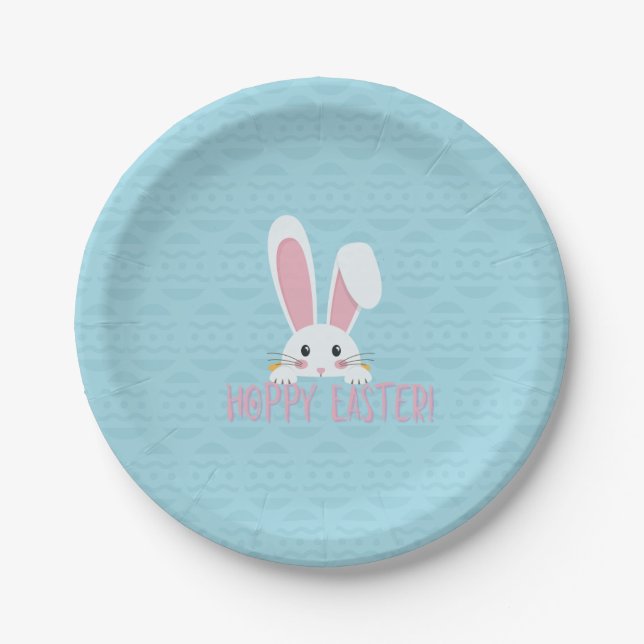 Assiettes En Carton Mignonne Bleu Bleu Bleu Bunny Pâques Plate (Devant)