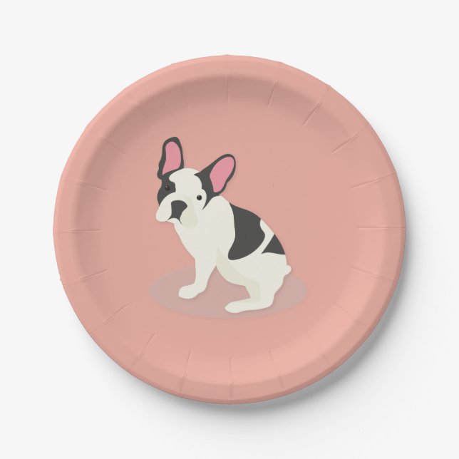Assiettes En Carton Mignonne Chien-taureau français. (Devant)