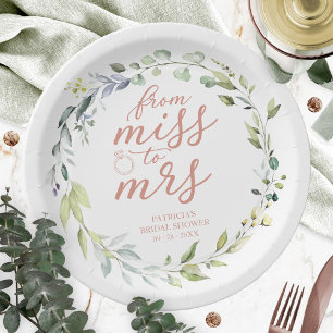 Assiettes En Carton Mignonne Demoiselle à Mme Greenery Eucalyptus Nupt