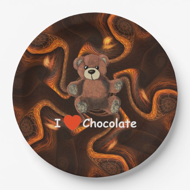 Assiettes En Carton Mignonne I Coeur (Amour) Chocolat Teddy Ours (Devant)