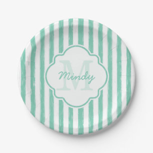 Assiettes En Carton Mignonne Mint Green Peint Grilles Monogramme et no