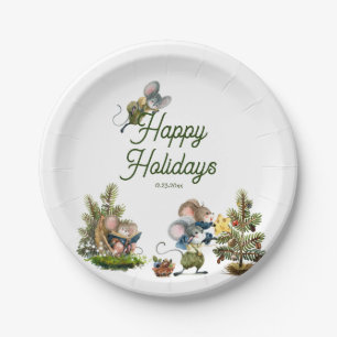 Assiettes En Carton Mignonne Noël Souris Animal Hiver Joyeux Vacances
