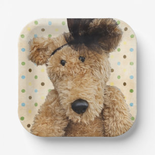 Assiettes En Carton Mignonne Ours Brown Sur Pois