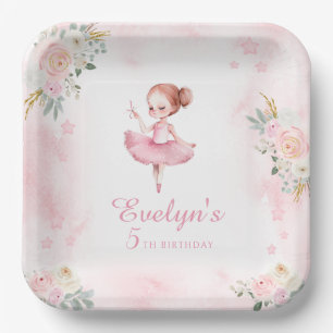 Assiettes En Carton Mignonne petite ballerine anniversaire fille plaqu