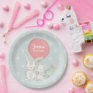 Assiettes En Carton Mignonne petite fille lapin avec nom