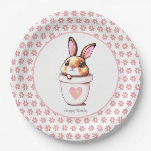 Assiettes En Carton Mignonne Plante de lapin d'anniversaire Pot & Fleu