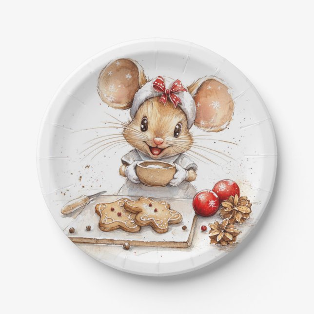Assiettes En Carton Mignonne souris Chef Noël (Devant)