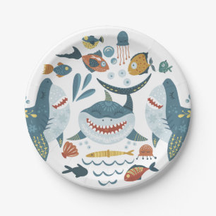 Assiettes En Carton Mignonne sous le motif de requin de mer