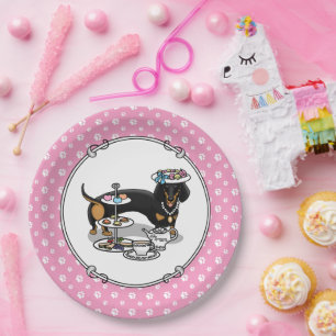 Assiettes En Carton Mignonne Tea Party Dachshund Dog (noir & bronzage)