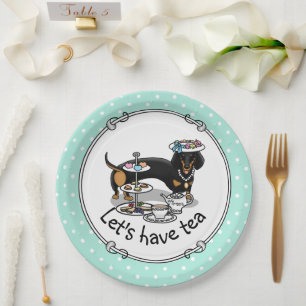 Assiettes En Carton Mignonne Tea Party Dachshund Dog (noir & bronzage)