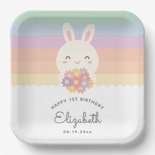 Assiettes En Carton Mignonne Un Lapin Tourne Un Anniversaire Arc En Ci
