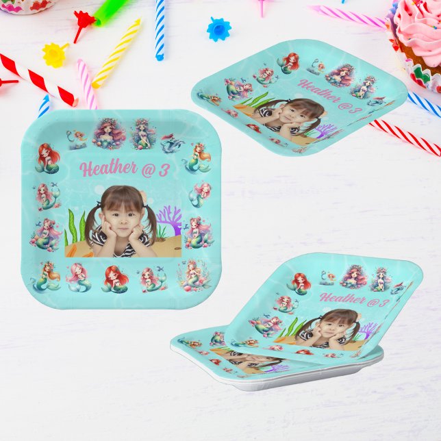 Assiettes En Carton Mignonnes sirènes sous la mer Anniversaire de enfa (Créateur téléchargé)