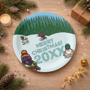 Assiettes En Carton Mignons manchots ajoutent une année joyeux Noël !