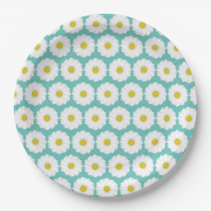 Assiettes En Carton Mignons Motif de marguerites d'été sur bleu
