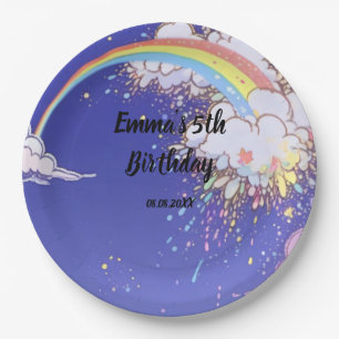Assiettes En Carton Mignons nuages arc-en-ciel Anniversaire : Customis