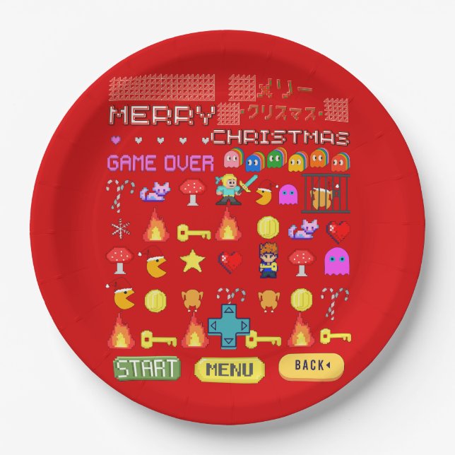 Assiettes En Carton Mikitiez fête Noël jeu vidéo cutepenguin (Devant)