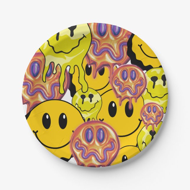 Assiettes En Carton Mikitiez Jeu d'oreiller Smileyface Jardin jaune (Devant)