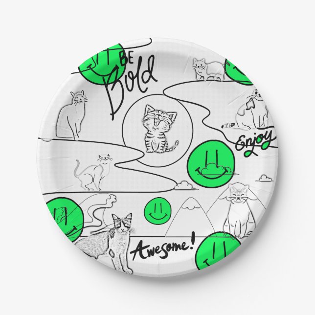 Assiettes En Carton Mikitiez meow été fêter plage (Devant)