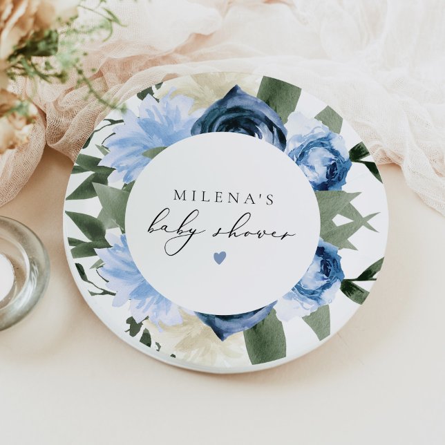 Assiettes En Carton MILENA Dusty Blue Slate Floral Boy Baby shower (Créateur téléchargé)