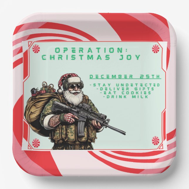 Assiettes En Carton Militaire amusant/Père Noël de Noël (Recto)