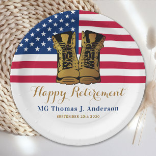 Assiettes En Carton Militaire USA American Flag Boots Retirement Party
