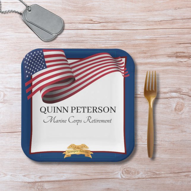 Assiettes En Carton Military Retirement Flag Gold Crest (Créateur téléchargé)
