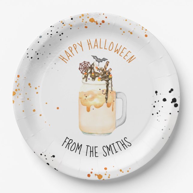 Assiettes En Carton Milkshake Fou Extrême Halloween Tricoter Ou Traite (Devant)