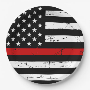 Assiettes En Carton Mince Red Line Flag Pompier