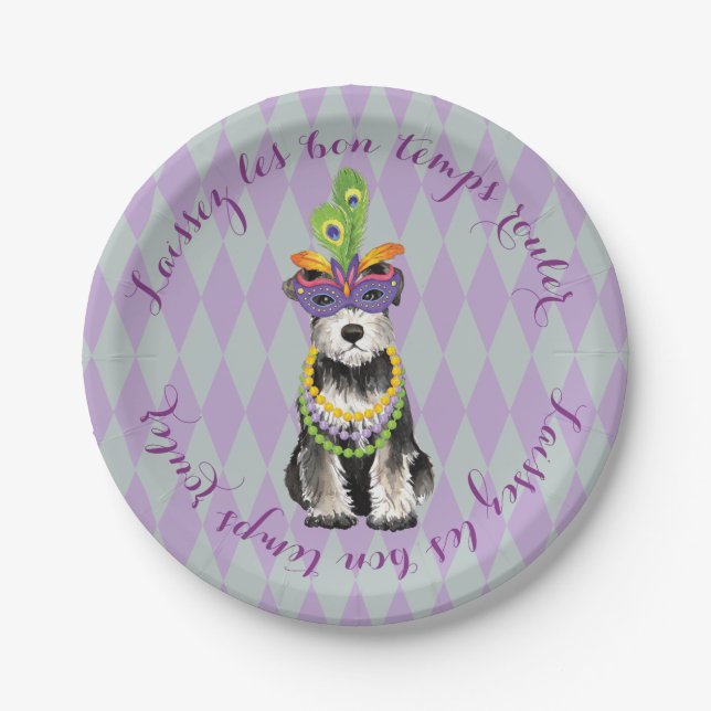 Assiettes En Carton Mini Schnauzer de mardi gras (Devant)