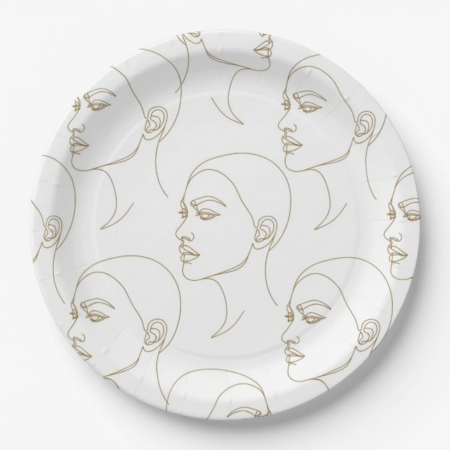 Assiettes En Carton Minimal Female Face Line Pattern (1) (Devant)