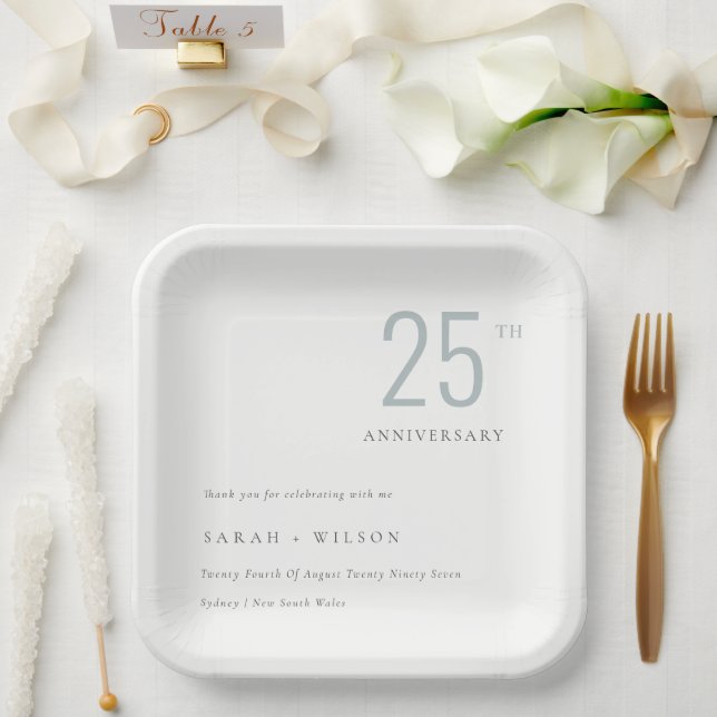 Assiettes En Carton Minimal Gras Bleu Dusky Chaque année Anniversaire (Mariage)
