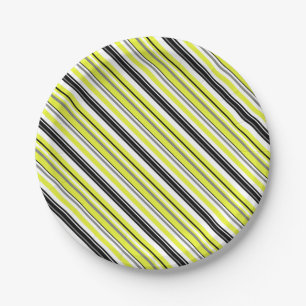 Assiettes En Carton Minimalisme Jaunes Rayures Noires